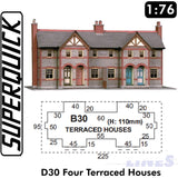 FOUR TERRACED HOUSES 1:72 OO HO Gauge Railway Building Series B B30 SuperQuick