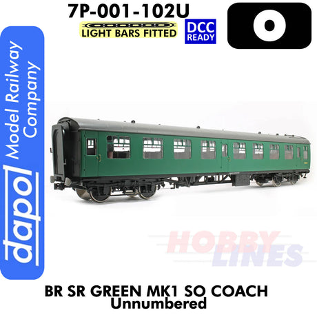 BR Mk1 SR Green SO Unnumbered coach  - Lightbars Fitted & DCC Ready | Dapol | 7P-001-102U