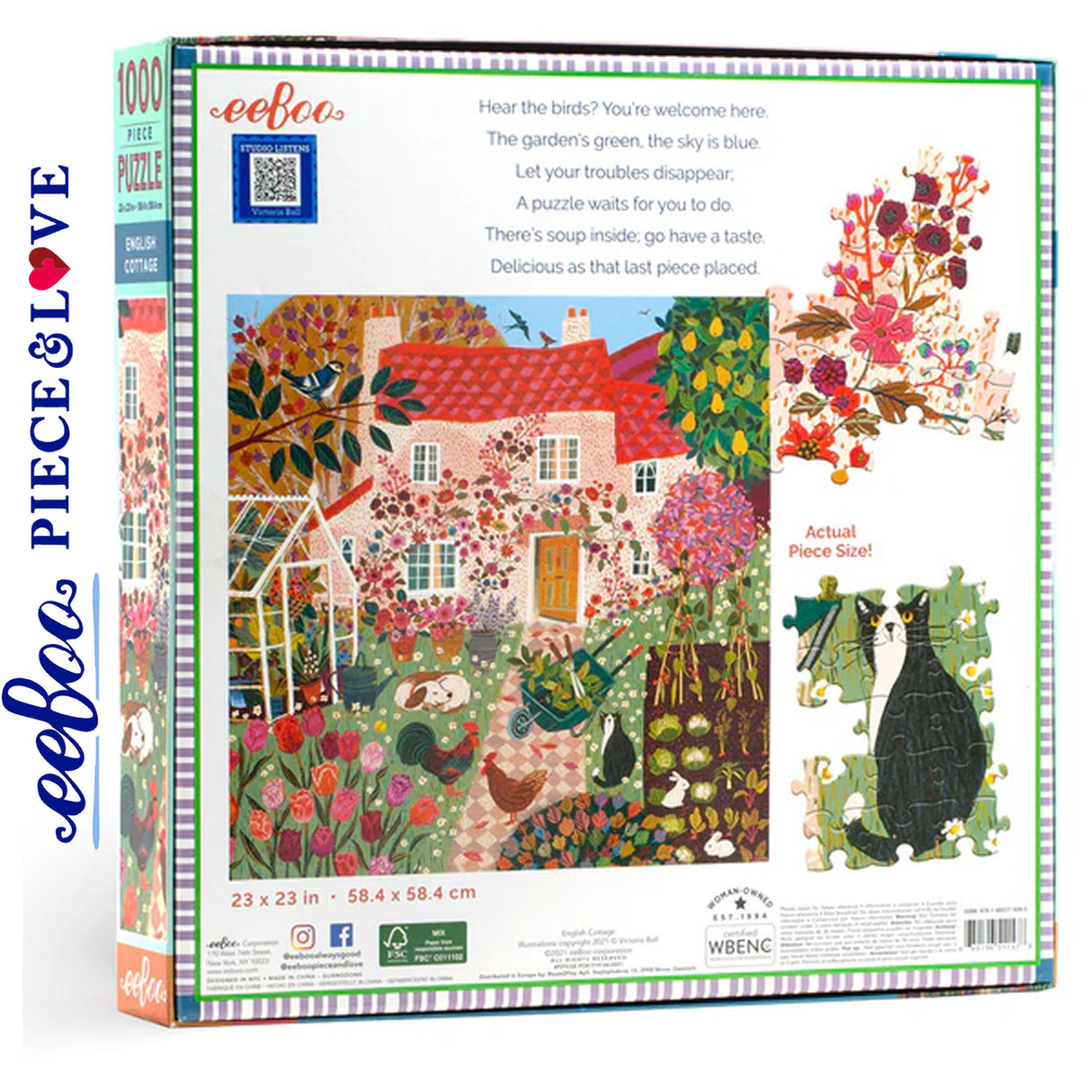 eeBoo ENGLISH COTTAGE 1000 pc Square Jigsaw Puzzle Super Deluxe PZTCGE
