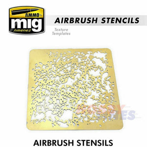 ?AIRBRUSH STENCILS photo etched x 3 6x6cmmottled effect AMMO Mig Jimenez Mig8035