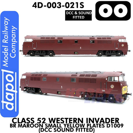 Class 52 Western Invader BR Maroon Small Yellow Panels D1009 - DCC Sound Fitted | Dapol | 4D-003-021S
