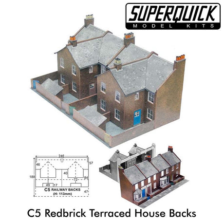 RED BRICK TERRACE BACKS C5 1:72 OO HO Railway Building Series C C05 SuperQuick