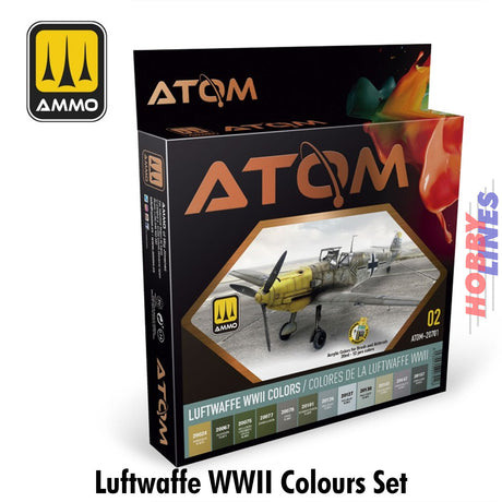 Luftwaffe WWII Colors Paint Set - 12 20ml colour Paint Set AMMO Mig Jimenez ATOM-20701