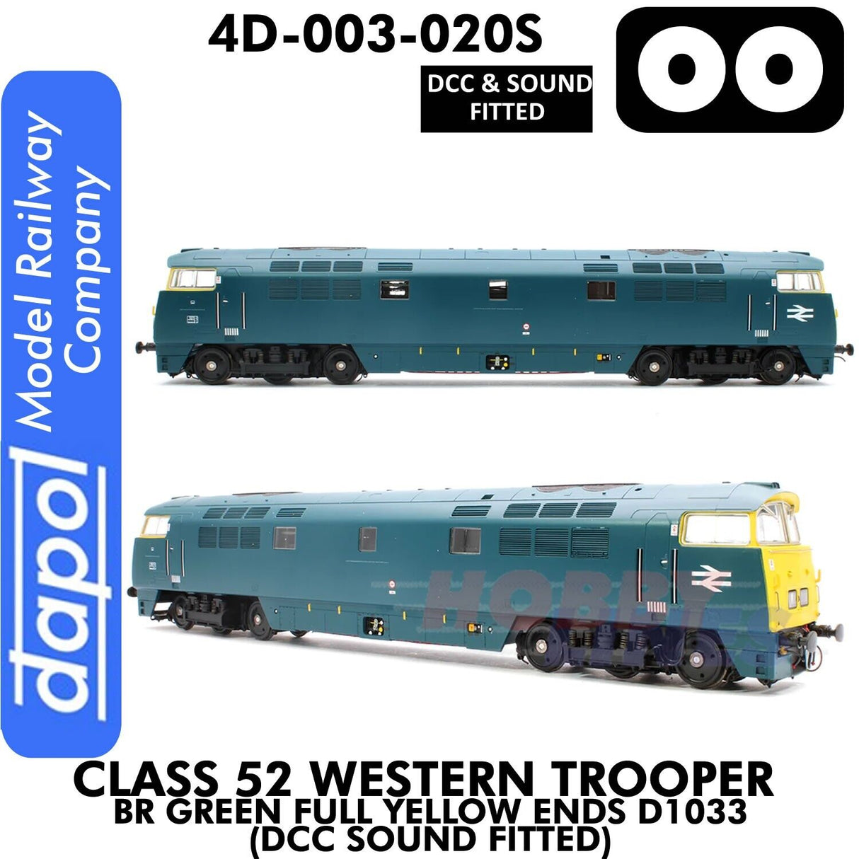 Class 52 Western Trooper - BR Green Full Yellow Ends D1033 - DCC & Sound Fitted | Dapol | 4D-003-020S