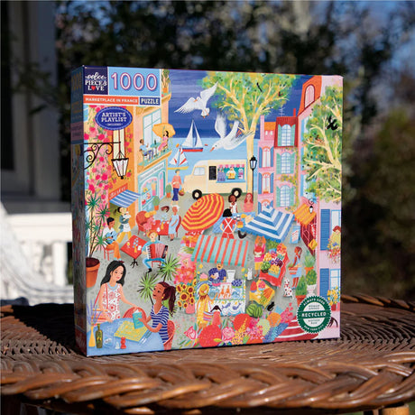 eeBoo MARKETPLACE IN FRANCE 1000 pc Square Jigsaw Puzzle Super Deluxe PZTMFR