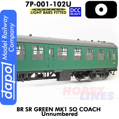 BR Mk1 SR Green SO Unnumbered coach  - Lightbars Fitted & DCC Ready | Dapol | 7P-001-102U