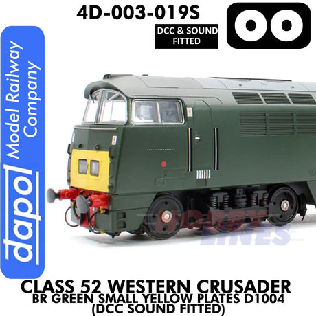Class 52 Western Crusader -  BR Green Small Yellow Plates  D1004 - DCC & Sound Fitted | Dapol | 4D-003-019S
