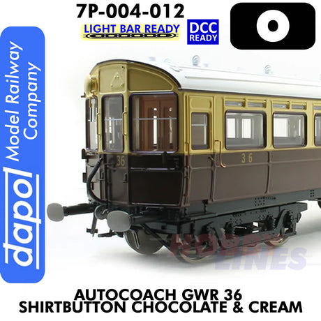 Autocoach GWR 36 Shirtbutton Chocolate & Cream Coach - DCC & Lightbar Ready | Dapol | 7P-004-012