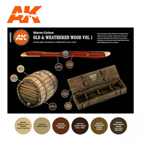 Oil & Weathered Wood - Vol 1 - Warm Colours - 3G Acrylic Paint x 6 | AK interactive | AK11673
