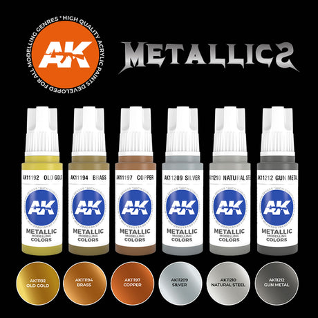 Metallics Set - 3G Acrylic Paint x 6 | AK interactive | AK11608