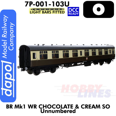 BR Mk1 WR Chocolate & Cream SO Unnumbered Coach - Lightbars fitted & DCC Ready |  Dapol | 7P-001-103U