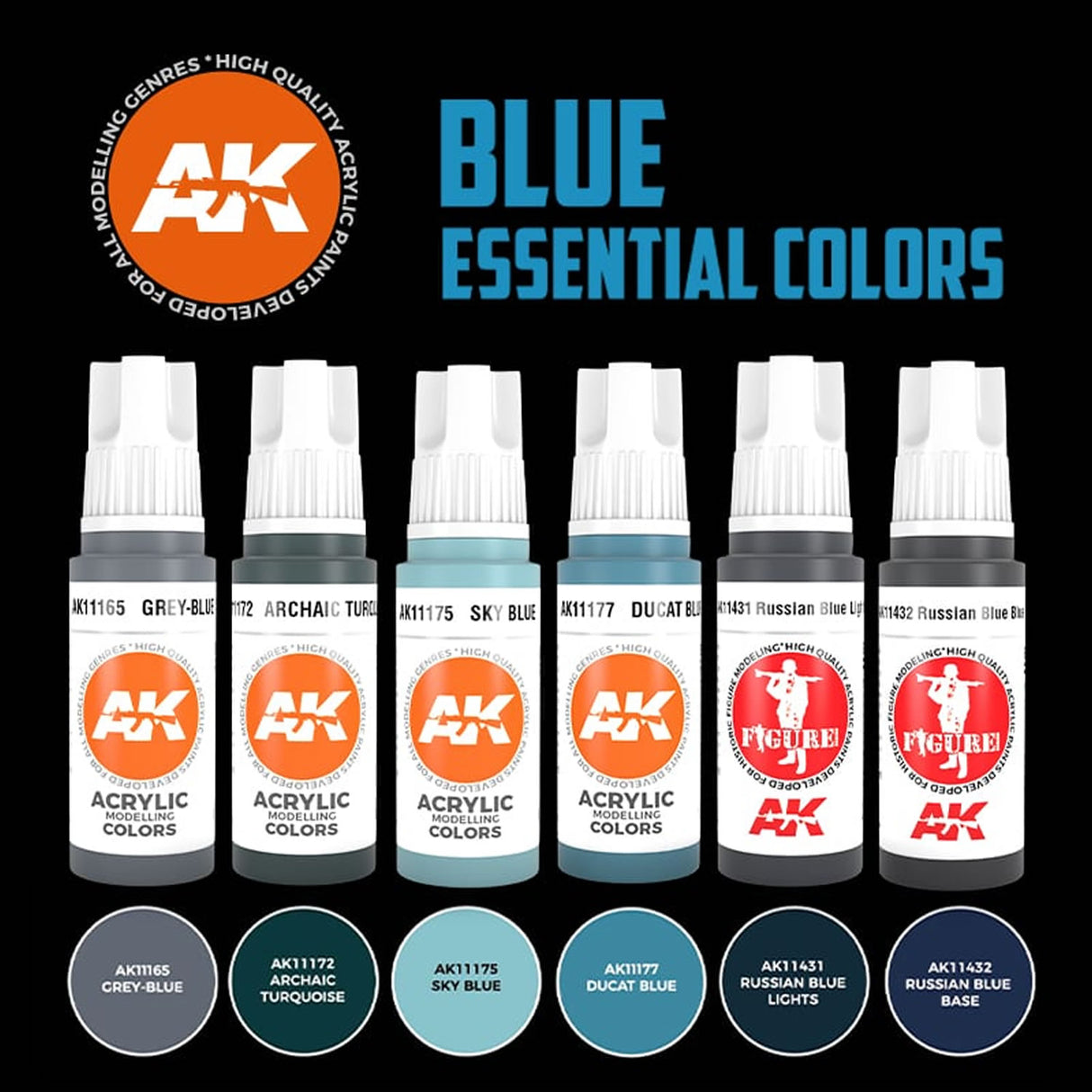 Blue Essential Colours - 3G Acrylic Paint x 6 | AK interactive | AK11618
