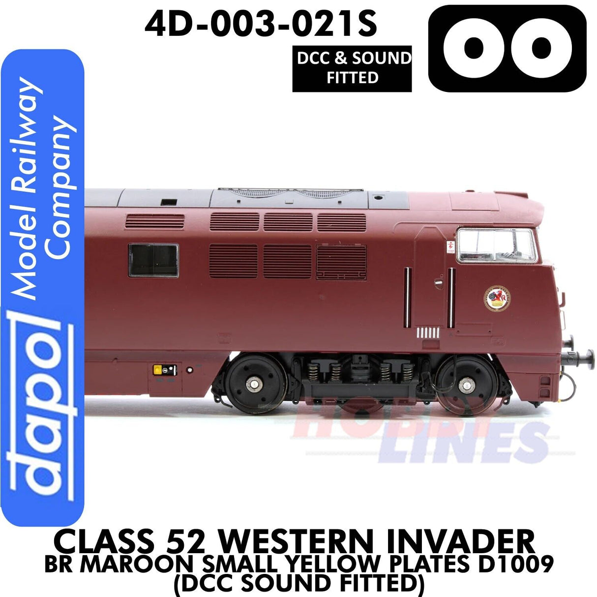 Class 52 Western Invader BR Maroon Small Yellow Panels D1009 - DCC Sound Fitted | Dapol | 4D-003-021S
