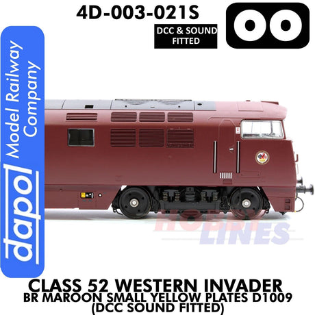 Class 52 Western Invader BR Maroon Small Yellow Panels D1009 - DCC Sound Fitted | Dapol | 4D-003-021S