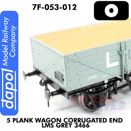5 Plank Wagon Corrugated End LMS Grey 3466  | Dapol | 7F-053-012