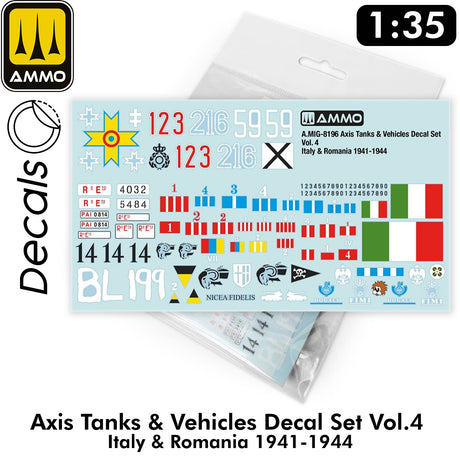 Axis Tanks & Vehicles DECAL SET Vol 4  Italy & Romania 194 Insignia | Ammo by Mig Jimenez 