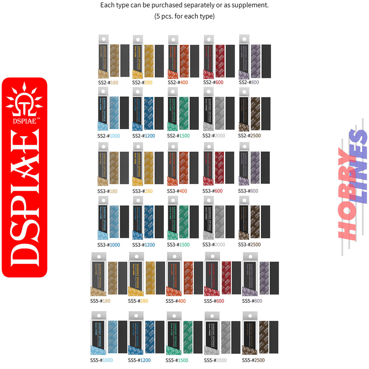 SS3-180 3mm #180 Sanding Sponge 5pcs - 180 grit | DSPIAE | DS025