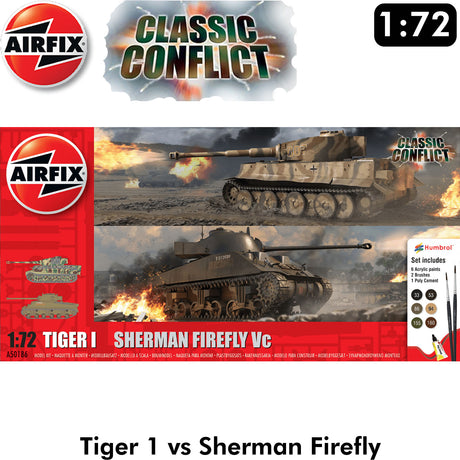 Classic Conflict - Tiger 1 vs Sherman Firefly Tanks WWII - Model Kit | Airfix | A50186