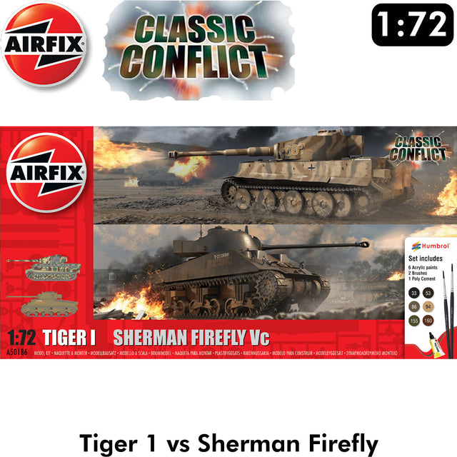 Classic Conflict - Tiger 1 vs Sherman Firefly Tanks WWII - Model Kit | Airfix | A50186