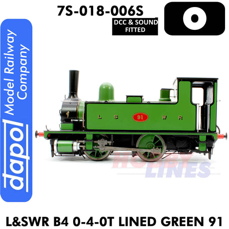 L & SWR B4 0-4-0T Lined Green 91 - DCC & Sound Fitted | Dapol | 7S-018-006S