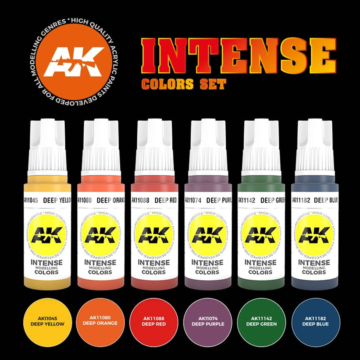 Intense Colours Set - 3G Acrylic Paint x 6 | AK interactive | AK11612