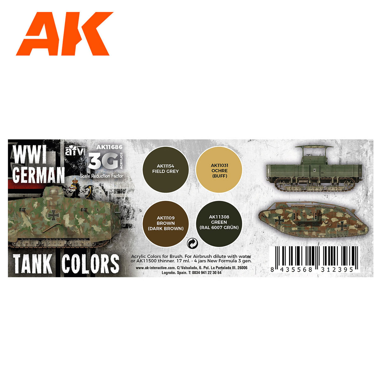 3G Special Set - WW1 German Tank Colours - 4 x 17ml Acrylic Paint  | AK interactive | AK11686
