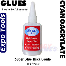 Load image into Gallery viewer, Cyano Super Glue 50g THICK 10-12 seconds Cyanoacrylate Bottle Expo Tools 47025
