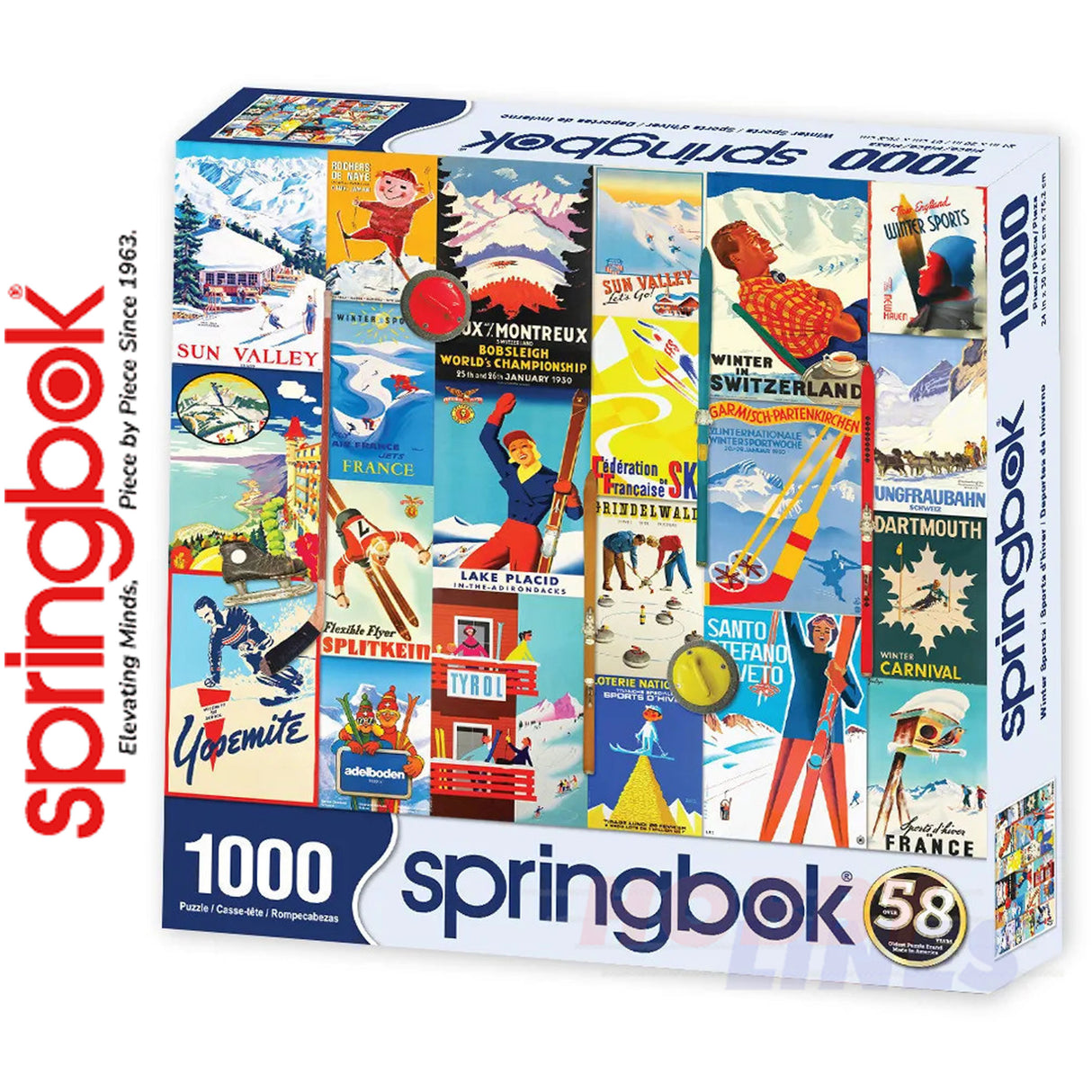 NOSTALGIC WINTER 1000 pc Ski sports SPRINGBOK Jigsaw Puzzle Random Cut Super Deluxe