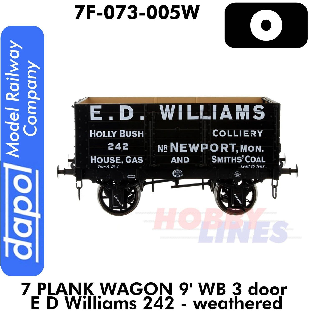 7 Plank Wagon 9' WB 3 door E D Williams 242 - weathered| Dapol | 7F-073-005W