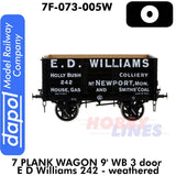 7 Plank Wagon 9' WB 3 door E D Williams 242 - weathered| Dapol | 7F-073-005W