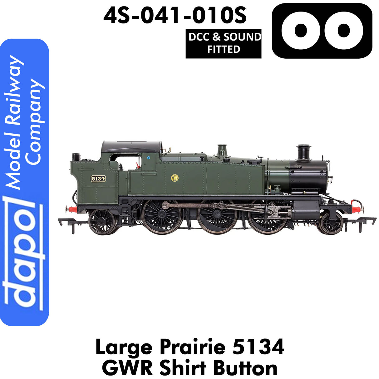 LARGE PRAIRIE 5134 GWR SHIRT BUTTON DCC & Sound Steam Locomotive | Dapol |  4S-041-010S