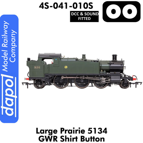 LARGE PRAIRIE 5134 GWR SHIRT BUTTON DCC & Sound Steam Locomotive | Dapol |  4S-041-010S