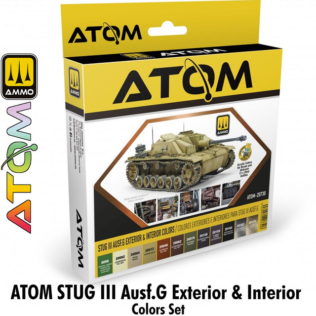 ATOM STUG III Ausf.G Exterior & Interior Colors Set - 12 20ml Acrylic Paint | Ammo by Mig Jimenez 