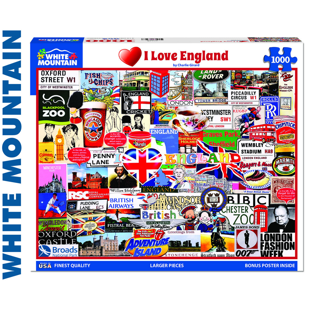 I LOVE ENGLAND 1000 pc super deluxe Jigsaw Puzzle WHITE MOUNTAIN 1773