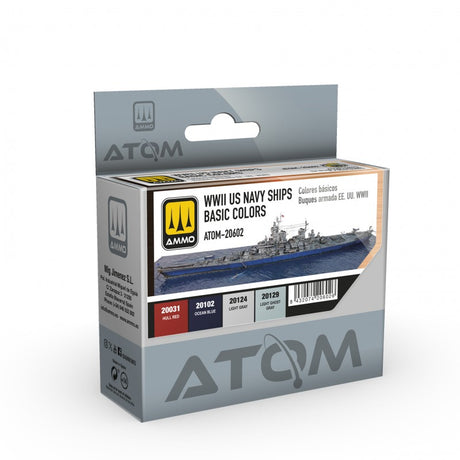 ATOM WWII US Navy Ships Basic Colours Set - 4 20ml Acrylic Paint | Ammo by Mig Jimenez 
