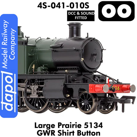 LARGE PRAIRIE 5134 GWR SHIRT BUTTON DCC & Sound Steam Locomotive | Dapol |  4S-041-010S