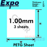 SUPER CLEAR PETG SHEET 1.0 / 1.5 / 2.0mm 9 x 13" pk 3 A4 plastic Expo Tools