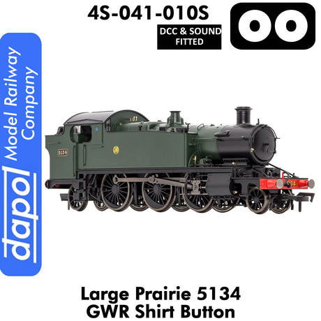 LARGE PRAIRIE 5134 GWR SHIRT BUTTON DCC & Sound Steam Locomotive | Dapol |  4S-041-010S