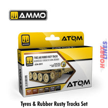 Load image into Gallery viewer, TYRES &amp; RUBBER RUSTY TRACKS Set 6 20ml Acrylic bottles Ammo Mig Jimenez ATOM-20721
