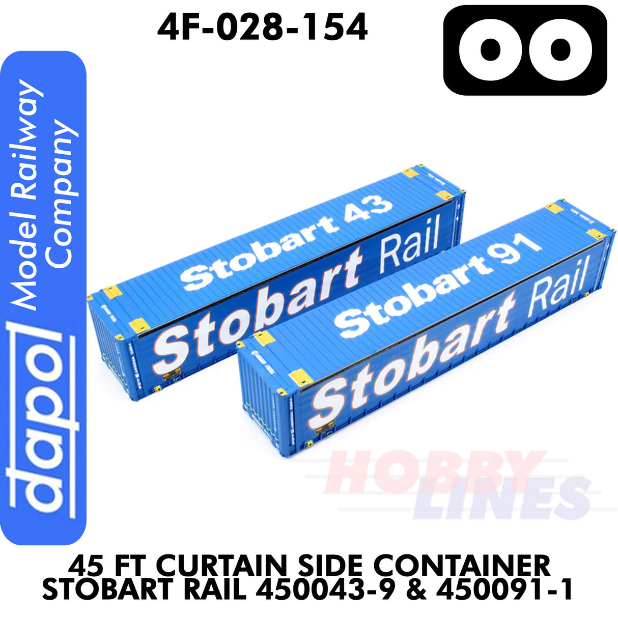45 ft Curtain Side Container Stobart Rail 450043-9 & 450091-1 - Twin Pack  | Dapol | 4F-028-154