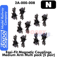 Load image into Gallery viewer, Easi-Fit magnetic couplings 7.6mm NSPARE8 N Gauge 5 pair Dapol 2A-000-008
