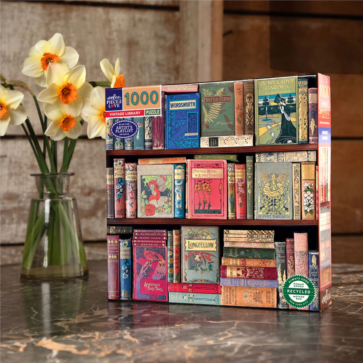 eeBoo VINTAGE LIBRARY 1000 pc Square Jigsaw Puzzle Super Deluxe PZTVTL