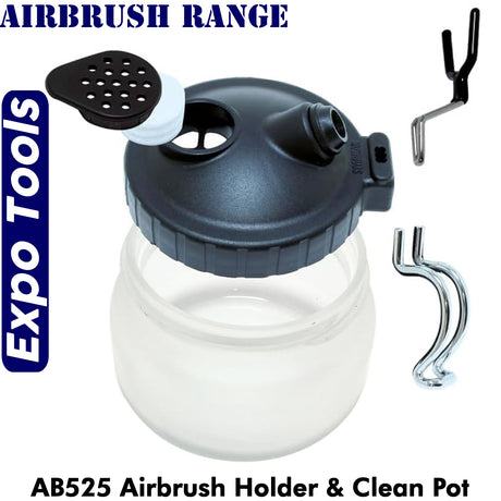 AIRBRUSH HOLDER and CLEANPOT Glass Cleaning jar with filters 