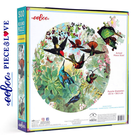 Hummingbirds 500 pc Round Puzzle | eeBoo |  PZFHMB