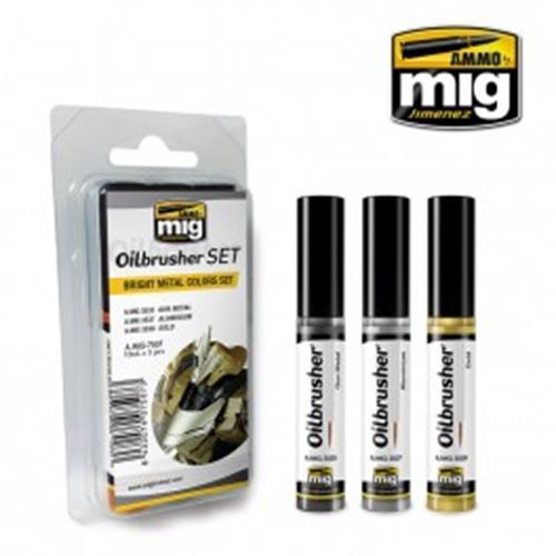 Oilbrusher Set - Bright Metal - 3x10ml | Ammo by Mig Jimenez | MIG7507