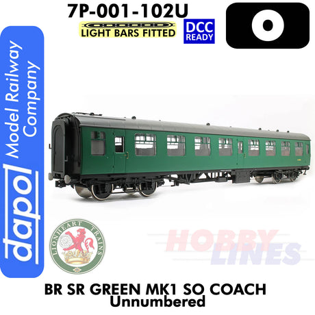 BR Mk1 SR Green SO Unnumbered coach  - Lightbars Fitted & DCC Ready | Dapol | 7P-001-102U