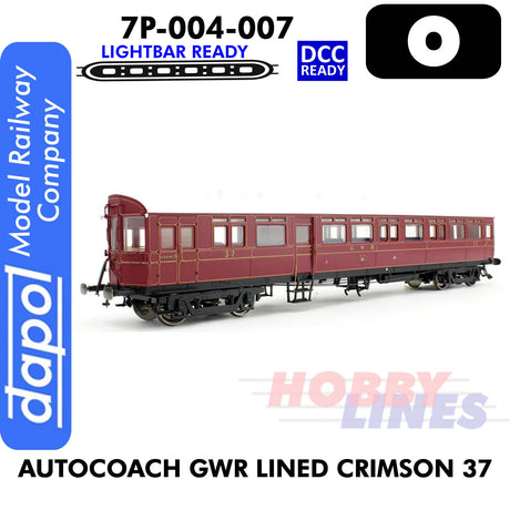 Autocoach GWR Lined Crimson 37 Coach- DCC & Lightbar Ready | Dapol | 7P-004-007