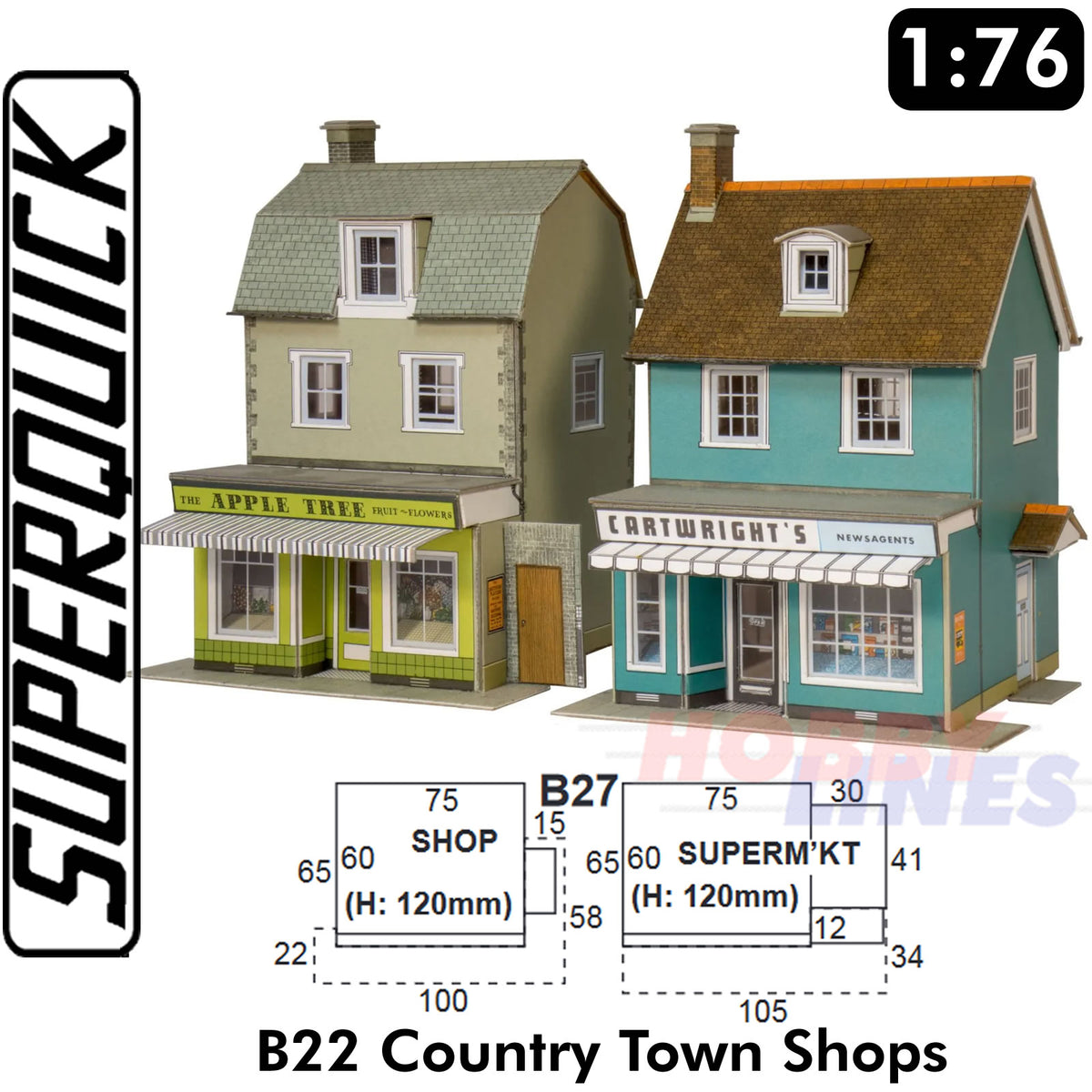 COUNTRY TOWN SHOPS x  2 B22 SuperQuick 1:72 OO HO Railways Building Series B