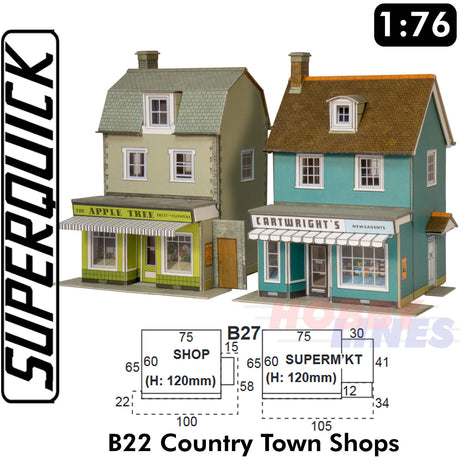 COUNTRY TOWN SHOPS x  2 B22 SuperQuick 1:72 OO HO Railways Building Series B