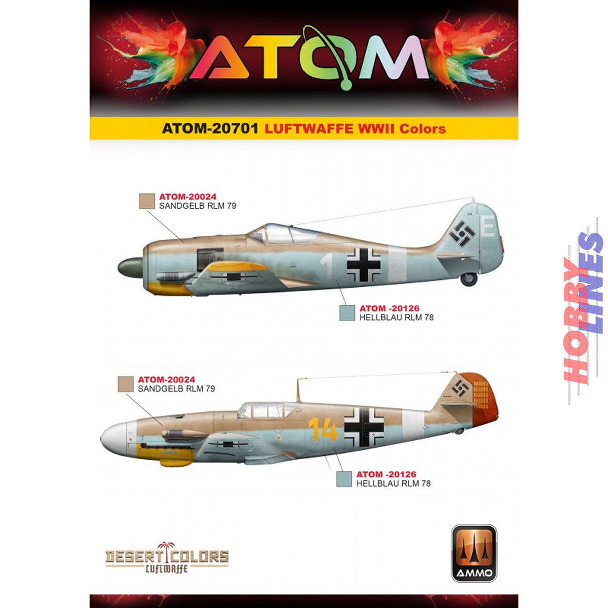 Luftwaffe WWII Colors Paint Set - 12 20ml colour Paint Set AMMO Mig Jimenez ATOM-20701